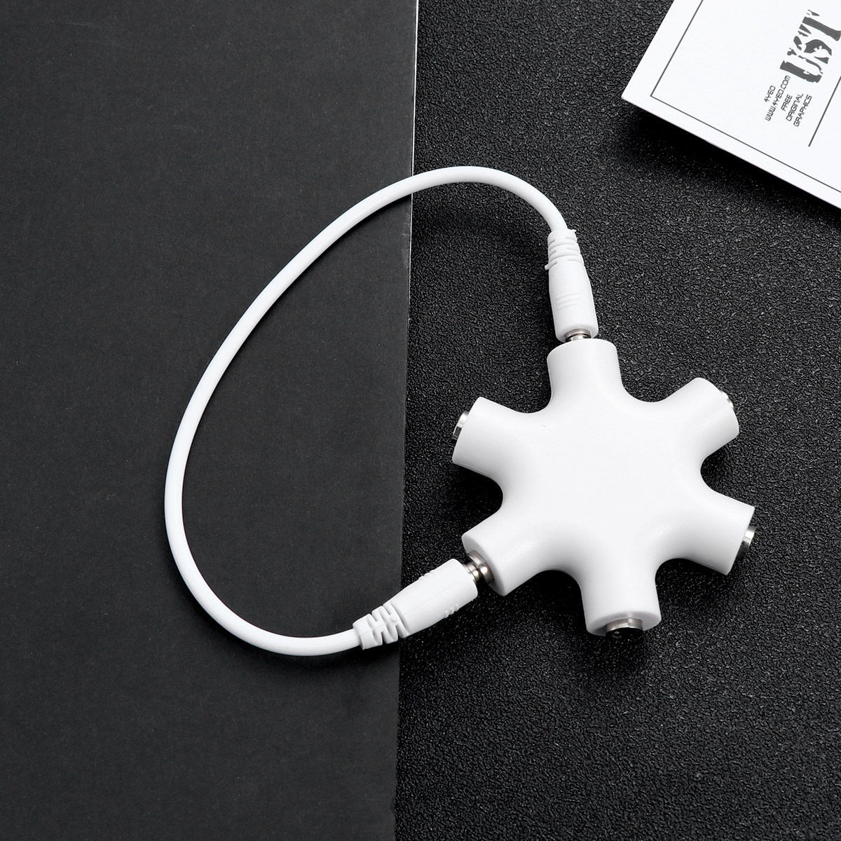 Earphone Splitter Jack - 5ウェイ形状イヤホン音楽共有アダプター、3.5mmジャック、ポータブルステレオオーディオ分配コネクター、ヘッドホン用。