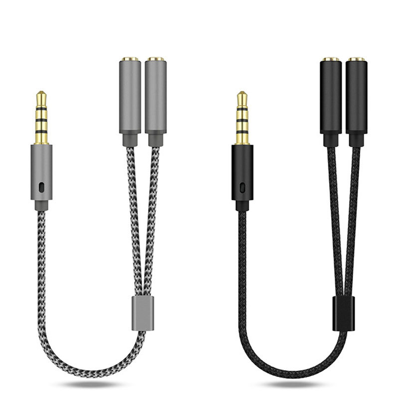 Earphone Splitter Jack - 編組3.5mmオーディオスプリッターケーブル 1オス-2メス ステレオYジャック デュアルイヤホン共有AUXアダプター ヘッドホンアクセサリー