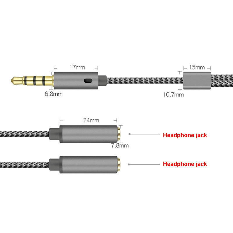 編組3.5mmオーディオスプリッターケーブル 1オス-2メス - Earphone Splitter Jack のレビューと価格